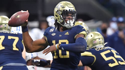 Georgia Tech quarterback Jeff Sims promoted the “Swarm the ATL” collective opening for business from his social-media account Tuesday. (Hyosub Shin / Hyosub.Shin@ajc.com)