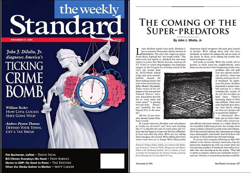 Many states adopted tough measures after criminologist John J. Dilulio Jr.'s article in The Weekly Standard in 1995 called "The Coming of the Super-Predators."