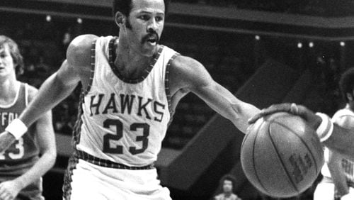 Lou Hudson of the Atlanta Hawks during a game in the 1970s against the Buffalo Braves.