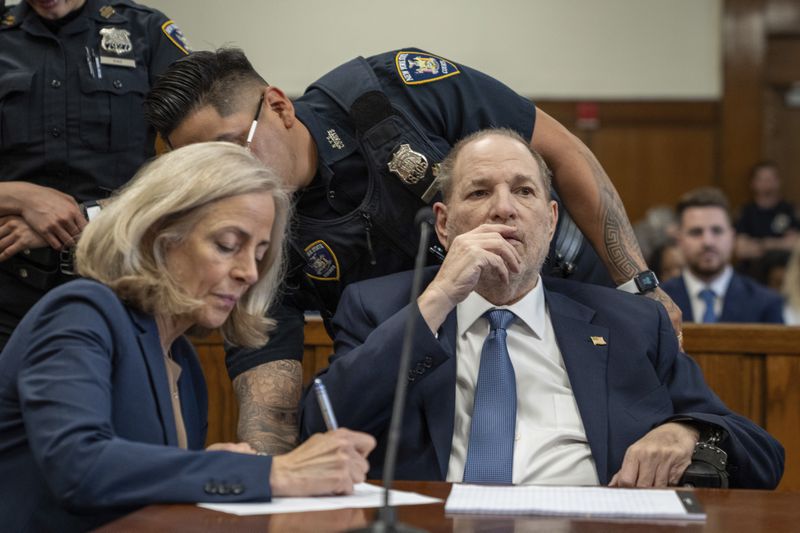 Harvey Weinstein appears at Manhattan criminal court for a preliminary hearing on Wednesday, May 1, 2024 in New York. Weinstein made first appearance since his 2020 rape conviction was overturned by an appeals court last week. (David Dee Delgado/Pool Photo via AP)