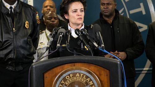 Police Chief Erika Shields speaks to reporters on Jan. 6 ahead a winter storm expected to hit much of North Georgia. Branden Camp / For the AJC