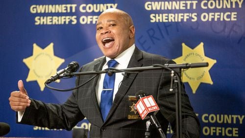 Newly elected sheriff Keybo Taylor speaks at a press conference at the Gwinnett County Jail on January 1, 2021.  STEVE SCHAEFER FOR THE ATLANTA JOURNAL-CONSTITUTION
