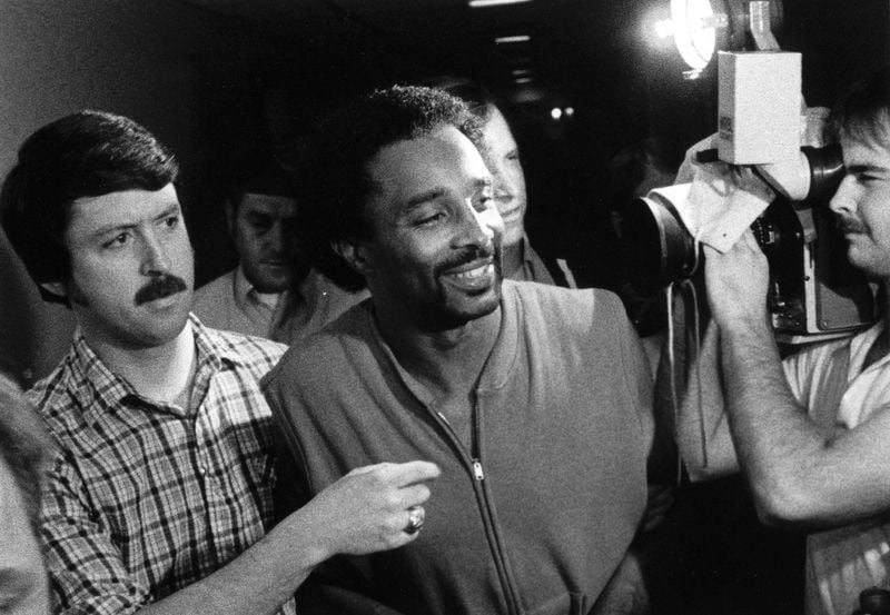 Carlton Gary, center, during the height of the media frenzy surrounding the “Stocking Strangler” rapes and murders. (Special: Columbus Ledger-Enquirer)