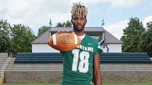 Deion Colzie, a senior wide receiver/defensive back at Athens Academy, poses for a photo on Thursday, August 6, 2020, at Athens Academy in Oconee, Georgia. Colzie is one of the top 11 high school senior football recruits in the state of Georgia for 2020.  CHRISTINA MATACOTTA FOR THE ATLANTA JOURNAL-CONSTITUTION.
