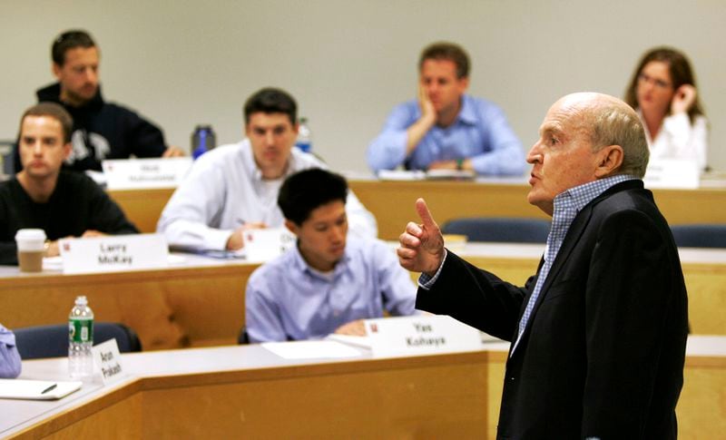 Former General Electric CEO Jack Welch addresses students at the Massachusetts Institute of Technology in Cambridge, Mass., Sept. 27, 2006. In September, the 70-year-old Welch began his first classroom job, teaching an eight-session weekly course at MIT's Sloan School of Management. (AP Photo/Elise Amendola)