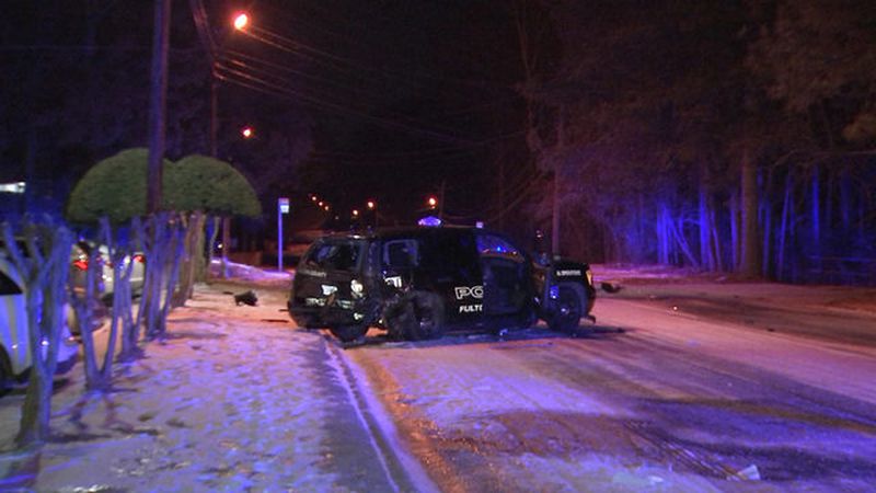 Black ice is to blame for a crash that sent a Fulton County police officer and another driver to the hospital Friday. (Credit: Channel 2 Action News)