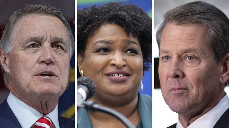 Former Republican U.S. Sen. David Perdue, left, and Democrat Stacey Abrams, who are both running for governor, oppose legislation backed by supporters of Gov. Brian Kemp that would prevent challengers from raising money while the General Assembly is in session.