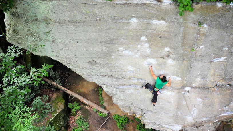 Southeast Mountain Guides hosts private, guided climbs in Kentucky’s Red River Gorge, one of the best rock-climbing destinations in the world. 
Courtesy of Elodie Saracco
