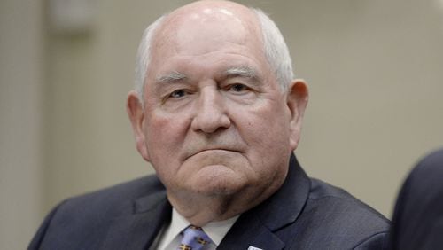 U.S. Agriculture Secretary Sonny Perdue during a roundtable with farmers on April 25, 2017, at the White House. (Olivier Douliery/Abaca Press/TNS)