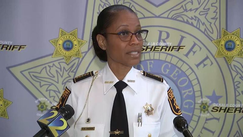 DeKalb County Sheriff Melody Maddox speaks at Wednesday’s press conference.