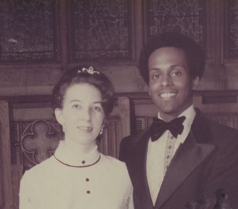 Martha Ellis and Sam Hagan married in 1974 at First Presbyterian Church in Atlanta. The pastor there, Dr. Harry Fifield, “had to jump through many hoops to get us married,” because of their racial difference, said Sam. “We didn’t know he had to jump through hoops until he published his memoirs,” said Marti. (family photo)