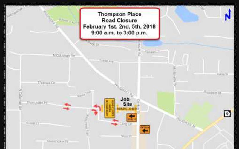A detour will be in place for drivers while Thompson Place is closed.