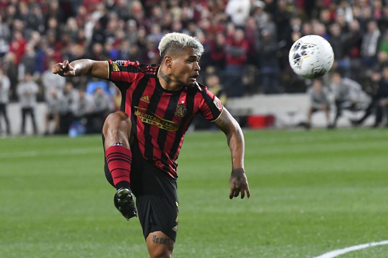 Atlanta United forward Josef Martinez fires a shot on goal against Motagua FC during the first half of soccer in the Scotiabank Concacaf Champions League, Tuesday, Feb. 25, 2020, in Kennesaw, Ga. (John Amis, Atlanta Journal Constitution)