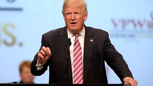 Donald Trump, the Republican presidential nominee, addresses the 117th annual VFW National Convention at the Charlotte Convention Center on Tuesday, July 26, 2016.