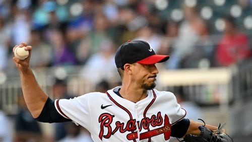Atlanta Braves' starting pitcher Charlie Morton (50) throws a pitch against the New York Yankees during the first inning at Truist Park, Wednesday, August 16, 2023, in Atlanta. (Hyosub Shin / Hyosub.Shin@ajc.com)