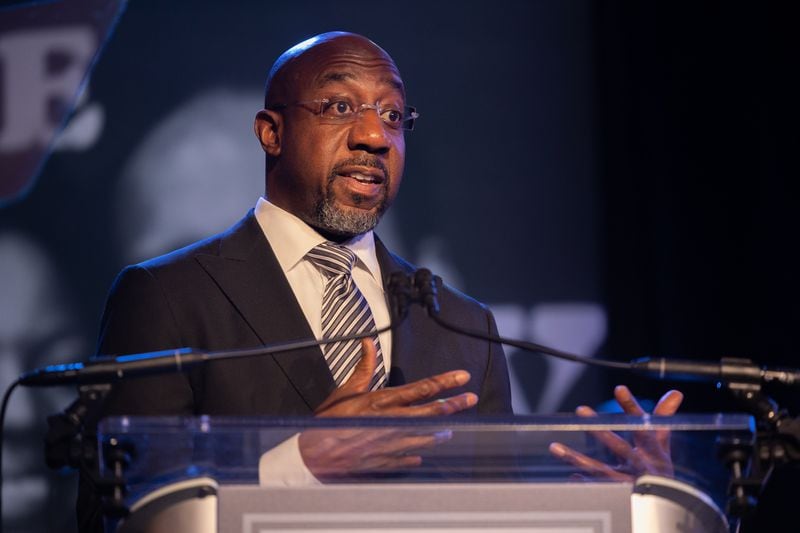 Senator Reverend Raphael Warnock (D-GA) speaks at the John and Lillian Lewis Foundation’s inaugural gala on May 17th, 2022 in Washington, DC. (Nathan Posner for the Atlanta Journal-Constitution) 