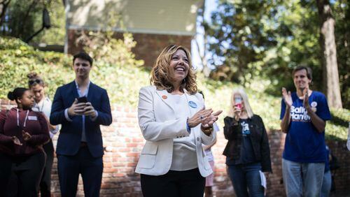 Then-Democratic candidate Lucy McBath speaks to campaign volunteers and supporters on Oct. 13, 2018, in Atlanta. Branden Camp/Special