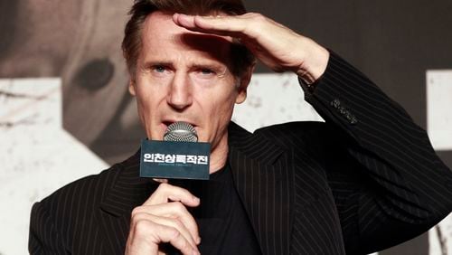 FILE - In this Wednesday, July 13, 2016 file photo, Irish actor Liam Neeson speaks during a press conference to promote his new film "Operation Chromite" in Seoul, South Korea. Actor Liam Neeson says that the Hollywood sexual harassment scandal has sparked "a bit of a witch hunt.”
