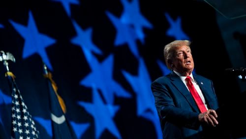 
                        FILE — Former President Donald Trump speaks at the 56th annual Silver Elephant Gala in Columbia, S.C., on Aug. 5, 2023. Federal prosecutors pushed back on Monday, Aug. 21, 2023, against Trump’s request to postpone his election interference trial in Washington until well into 2026, asserting that his main reason for the delay — the amount of evidence his lawyers have to sort through — was vastly overstated. (Doug Mills/The New York Times)
                      