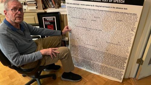 Attorney Joe Beck with a chart he created for a lawsuit to show that the Rev. Martin Luther King Jr. ad-libbed much of his famous "I Have a Dream" speech.