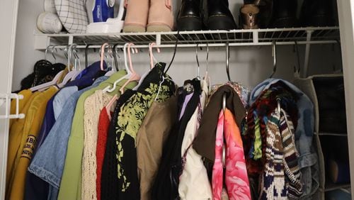 Kydnal Coleman's small closet in Athens has her pared-down wardrobe. (Photo Courtesy of Asya McDonald)