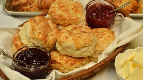 Biscuits with blackberry jam (left) and strawberry jam from Flora & Flour owner/chef Lauren Raymond. (Chris Hunt/Special)