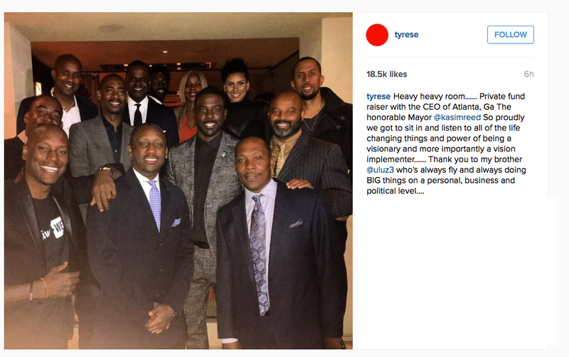 Actor Tyrese Gibson posted this photo from an event he described as a private fundraiser with Atlanta Mayor Kasim Reed.