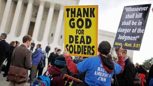 Protesters with Westboro Baptist Church seen in this file photo.