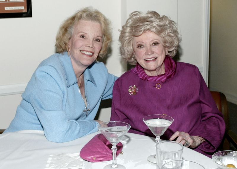 Nanette Fabray, left, with Phyllis Diller, attend the Friars Club of California celebration honoring comedian Sid Caesar for his 80th birthday on October 6, 2002. 