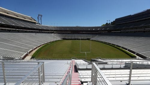 Sanford Stadium is empty waiting and hoping for football season on Thursday, April 2, 2020, in Athens, where a mandatory shelter in place has been in effect long before many metro Atlanta towns took similar steps.   Curtis Compton ccompton@ajc.com