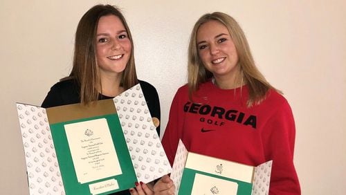 Candice Mahe (left) and Caterina Don of the Georgia Bulldogs women's golf team received invitations to the 2020 Augusta National Women's Amateur event in conjunction with this year's Masters. Teammate Isabella Holpfer also received an invitation. (Photo from UGA Athletics)