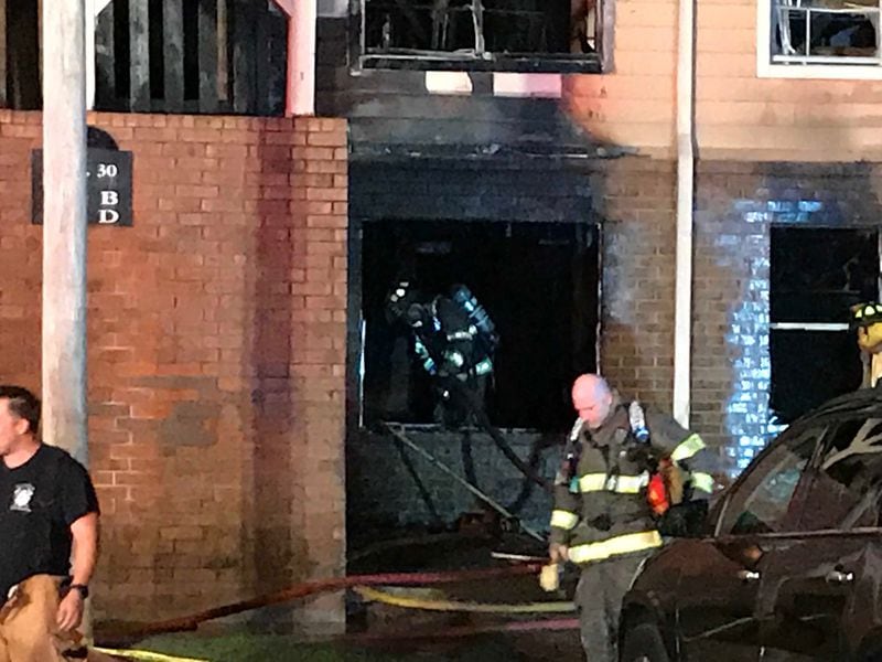 No injuries were reported as a result of a large apartment fire that displaced 46 people in Spalding County, authorities said. (Credit: Channel 2 Action News)