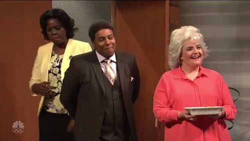 Leslie Jones, Kenan Thompson and Aidy Bryant are part of a skit where "SNL" mocks Atlanta's effort to get the Amazon HQ2.