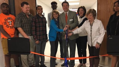 Mayor Rusty Paul visited North Springs Charter High School to see a new recording studio that was partially funded by the city.