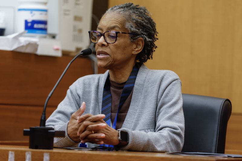Dr. Karen Sullivan, Fulton County Chief Medical Examiner speaks during a hearing for Atlanta rapper Young Thug (real name Jeffery Williams) on Monday, December 19, 2022. Dr. Sullivan was qualified as an expert to testify during the trial. (Natrice Miller/natrice.miller@ajc.com)  