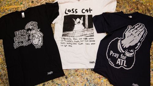 Artist R. Land’s popular T-shirts include “Little Bunny Foo-Foo,” “Loss Cat” and “Pray for ATL.” (Jenni Girtman / Atlanta Event Photography)