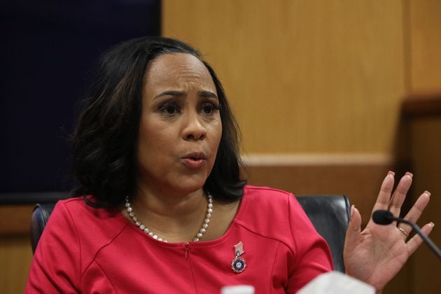 Fulton County District Attorney Fani Willis testifies during a hearing in the case of the State of Georgia v. Donald John Trump at the Fulton County Courthouse on Feb. 15, 2024, in Atlanta. (Alyssa Pointer/Pool/Getty Images/TNS)