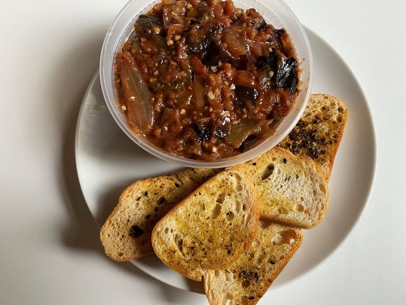 The sweet and sour flavors of Boxcar’s eggplant caponata go well with the herbed crostini. CONTRIBUTED BY BOB TOWNSEND