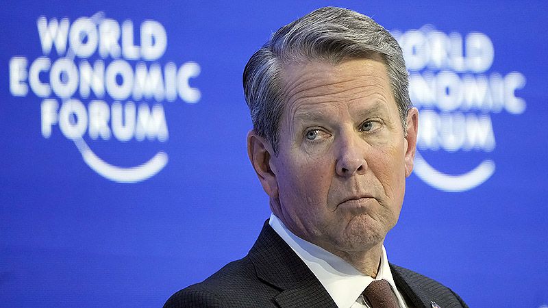 Gov. Brian Kemp is in the Swiss Alps for the World Economic Forum, which he also attended last  year. (Markus Schreiber/Associated Press)