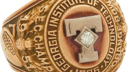 This ring from Georgia Tech’s 12-0 season in 1952 is being auctioned. (Courtesy Lelands)