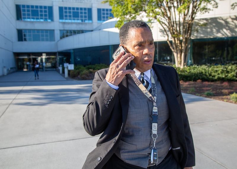 Gwinnett’s new Democratic solicitor general, Brian Whiteside, takes phone call while leaving the Gwinnett Justice and Administration Center in Lawrenceville on Friday October 11th, 2019. (Photo by Phil Skinner)