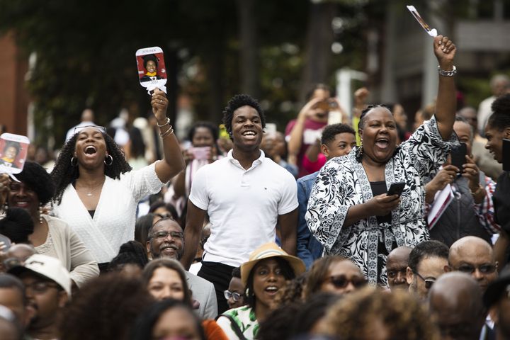Family members cheer for their graduate during the Morehouse College commencement ceremony on Sunday, May 21, 2023, on Century Campus in Atlanta. The graduation marked Morehouse College's 139th commencement program. CHRISTINA MATACOTTA FOR THE ATLANTA JOURNAL-CONSTITUTION