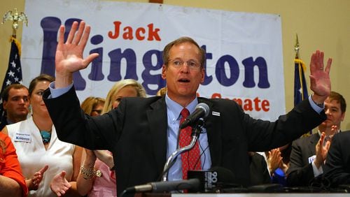 Then-U.S. Senate candidate Jack Kingston addresses his supporters after conceding defeat to David Perdue in the Republican primary runoff  in July 2014.  CURTIS COMPTON / CCOMPTON@AJC.COM