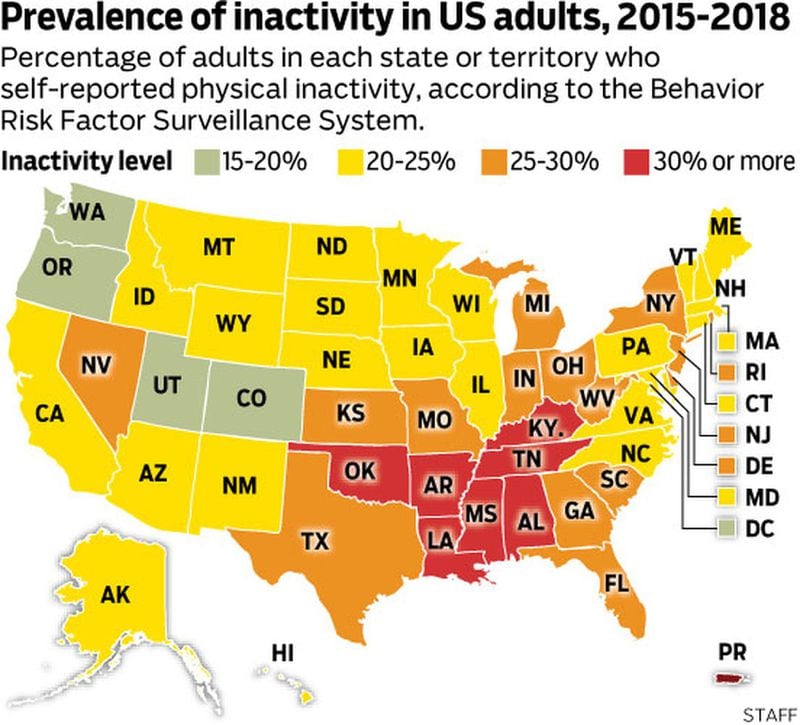 map of U.S. inactivity levels