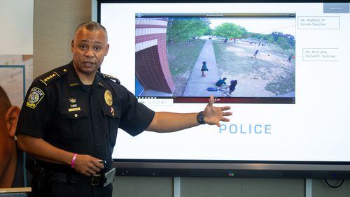 APS Police Chief Ronald Applin walks through their evidence at a press conference at Atlanta Public Schools Alonzo A. Crim Center  Friday 11, 2019.   Steve Schaefer for The Atlanta Journal-Constitution