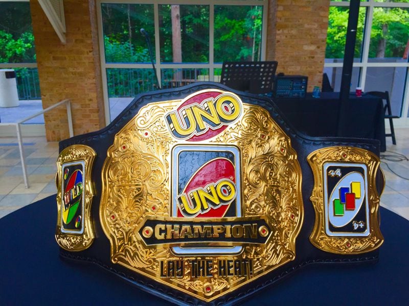 The Uno Tournament championship belt provided for the event by Mattel. 