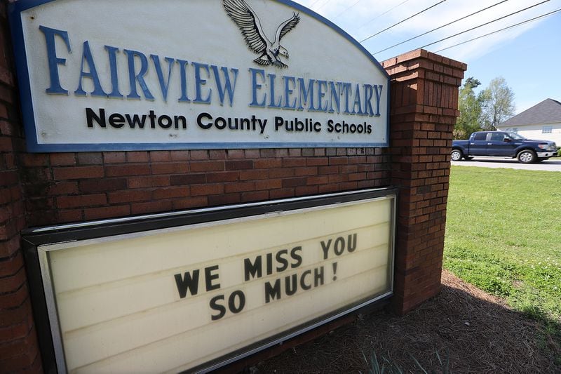 April 1, 2020 Covington: The Fairview Elementary School sign in Newton County says it all as Georgia Governor Brian Kemp annouces the state is closing schools for the rest of the year on Wednesday, April 1, 2020, in Covington.    Curtis Compton ccompton@ajc.com