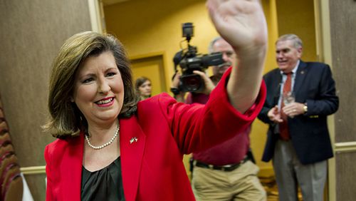 Former Georgia Secretary of State Karen Handel on Tuesday won a place in the 6th Congressional District runoff on June 20. JONATHAN PHILLIPS / Special to the Atlanta Journal-Constitution.