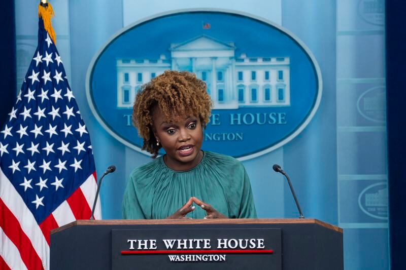 White House press secretary Karine Jean-Pierre speaks during a briefing at the White House, Tuesday, May 7, 2024, in Washington. (AP Photo/Evan Vucci)