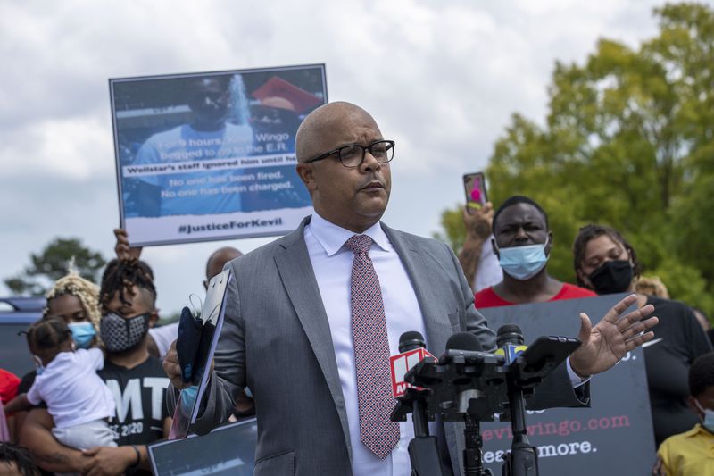 08/20/2020 - Marietta, Georgia - Attorney Timothy Gardner speaks during a press conference for Kevil Wingo outside of the Cobb County Adult Detention Center in Marietta, Thursday, August 20, 2020. Kevil Wingo died while in custody at the detention center. His family is saying that more could have been done to prevent his death. (ALYSSA POINTER / ALYSSA.POINTER@AJC.COM)